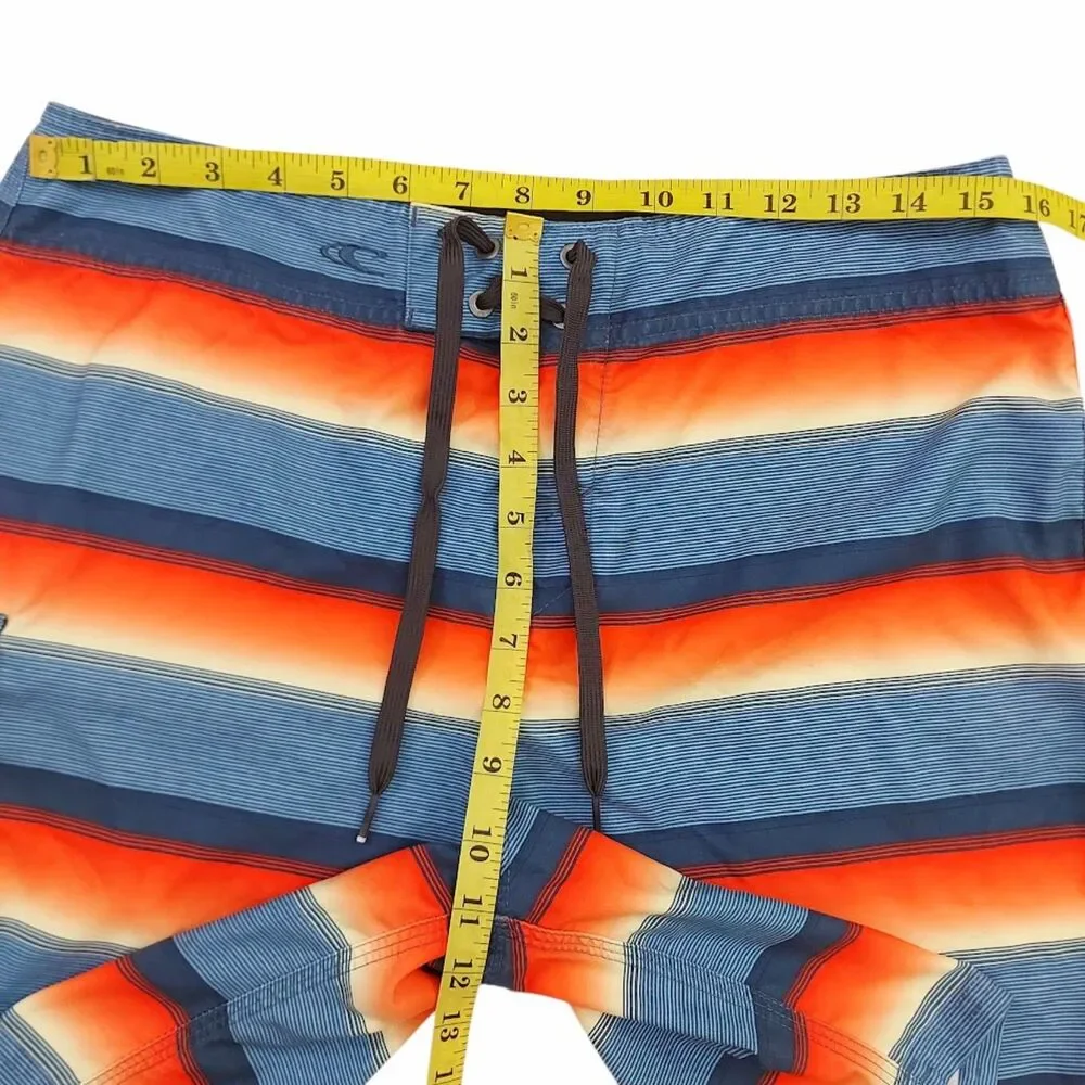 O'Neill Mens Board Shorts 32 Blue Orange Striped Swim Trunks Cargo Pocket Beach